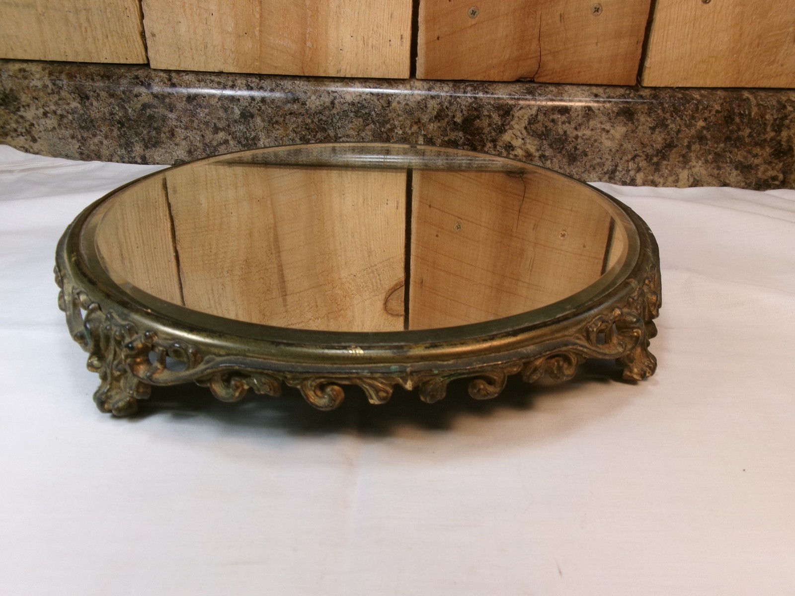 Antique Ornate Brass Metal Base Round 12