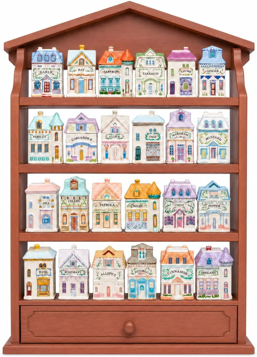 1989S Vintage Spice Village Wooden Rack - Village Spice House Wall-Mounted Displ 1989S Vintage Spice Village Wooden Rack - Village Spice House Wall-Mounted Displ