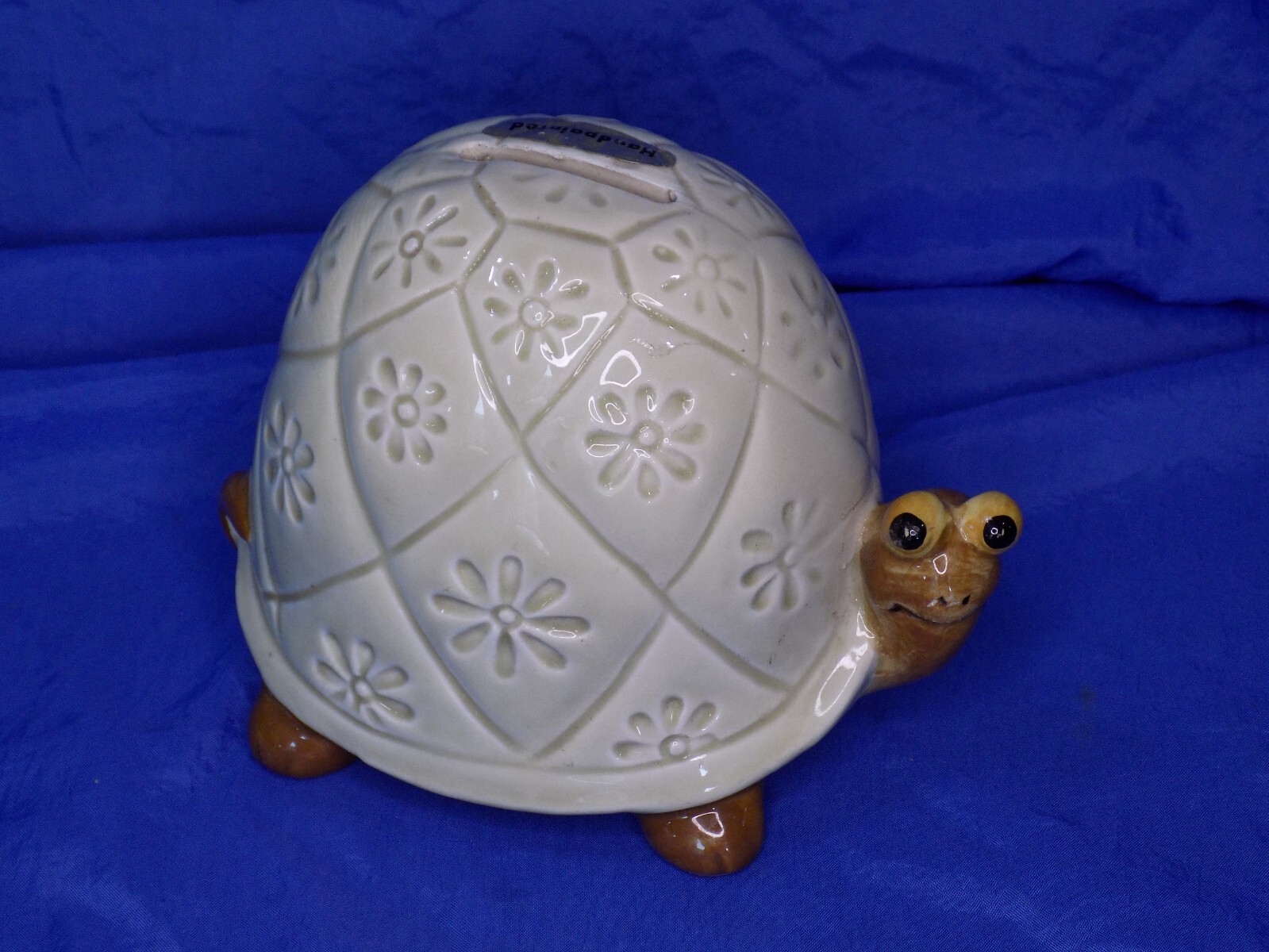 TURTLE PIGGY BANK Hand Painted Ceramic Distinctive Dimensions O.M.C JAPAN VTG