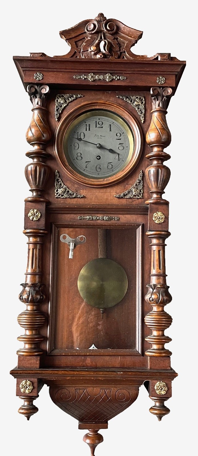 🔥RARE Antique Germany Striking Fritz Weiss Vienna Wall Clock,  Beautiful Case
