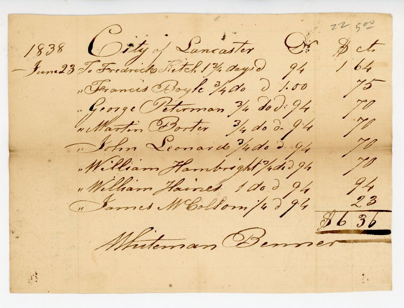1845 Lancaster PA Mill Closure Claim by Abraham Lehman to Water Committee 1845 Lancaster PA Mill Closure Claim by Abraham Lehman to Water Committee