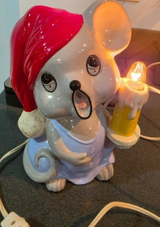 VTG 1981 Handmade Ceramic Christmas Mouse Night Light Lamp Santa Hat 9.5 VTG 1981 Handmade Ceramic Christmas Mouse Night Light Lamp Santa Hat 9.5