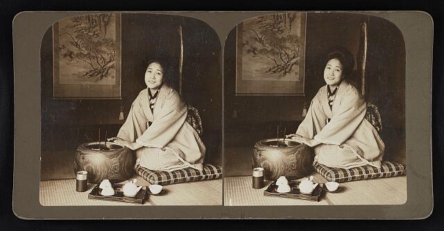Japanese woman with tea set, Japan Old Historic Photo Japanese woman with tea set, Japan Old Historic Photo