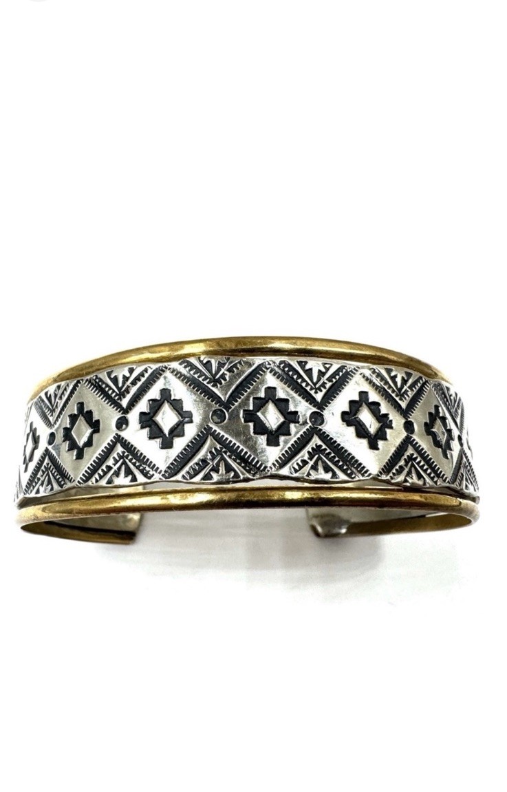 VTG NATIVE AMERICAN NAVAJO Cuff Bracelet Sterling 12k GF JERRY COWBOY 7\