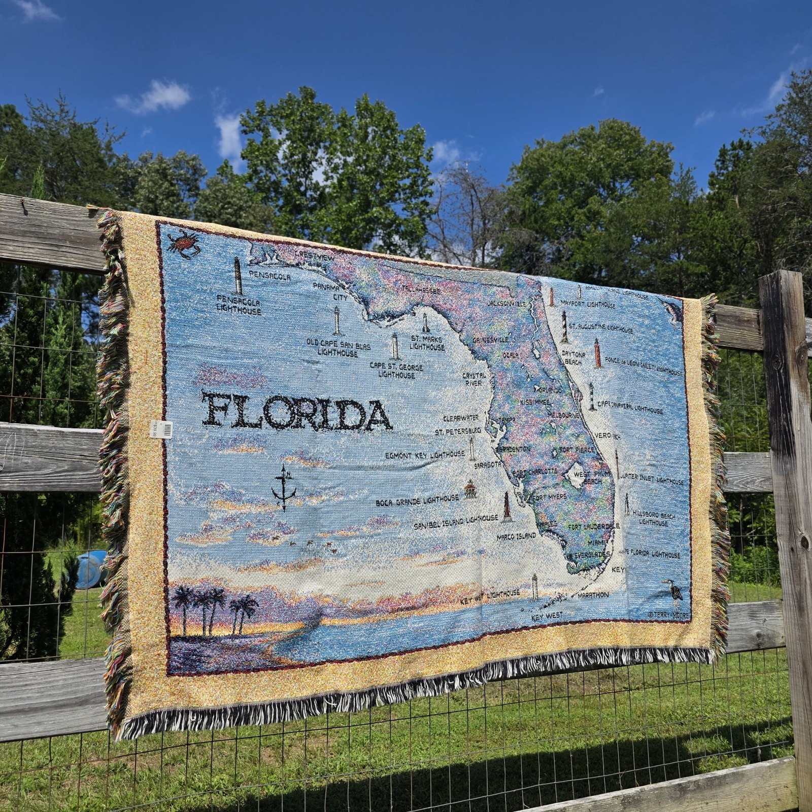 vintage goodwin weavers  Florida Map throw  100% cotton 67\