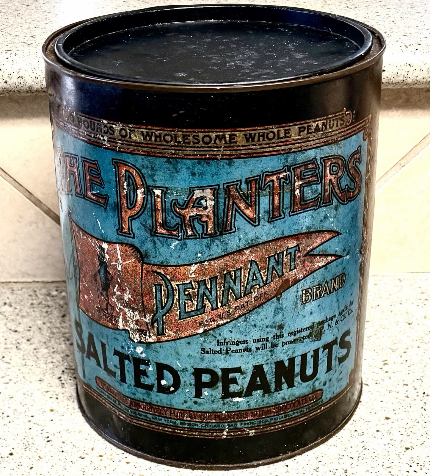1930 Planters Pennant Brand Salted Peanuts 10-pound 10” Tin
