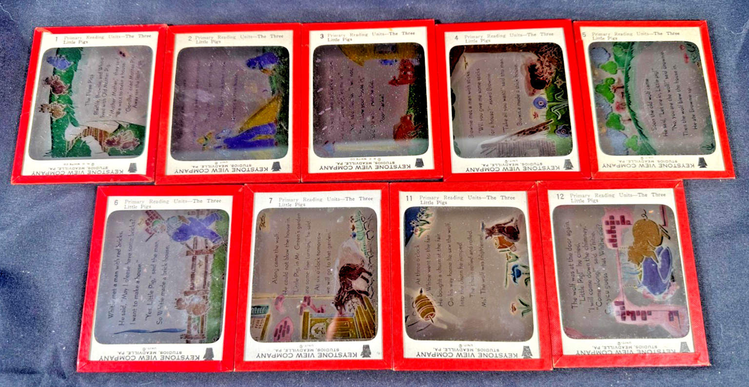 9 Vintage Keystone Glass Lantern Slides The Three Little Pigs 1920s 9 Vintage Keystone Glass Lantern Slides The Three Little Pigs 1920s