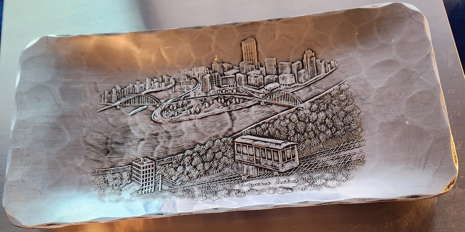 Vintage Wendell August Forge Pittsburgh Skyline Hand Hammered Aluminum Tray Vintage Wendell August Forge Pittsburgh Skyline Hand Hammered Aluminum Tray