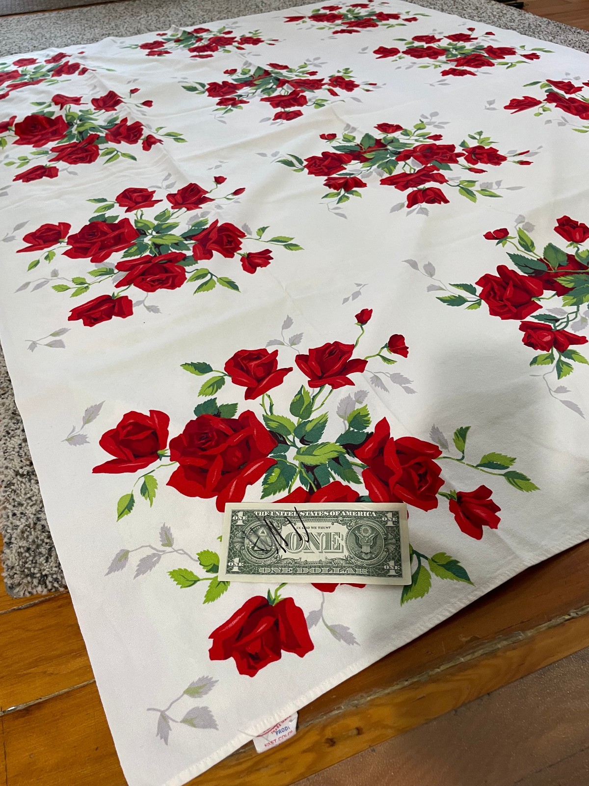 Vintage Cotton Tablecloth 40's/50's Wilendur RED Rose pattern ~67 x 52