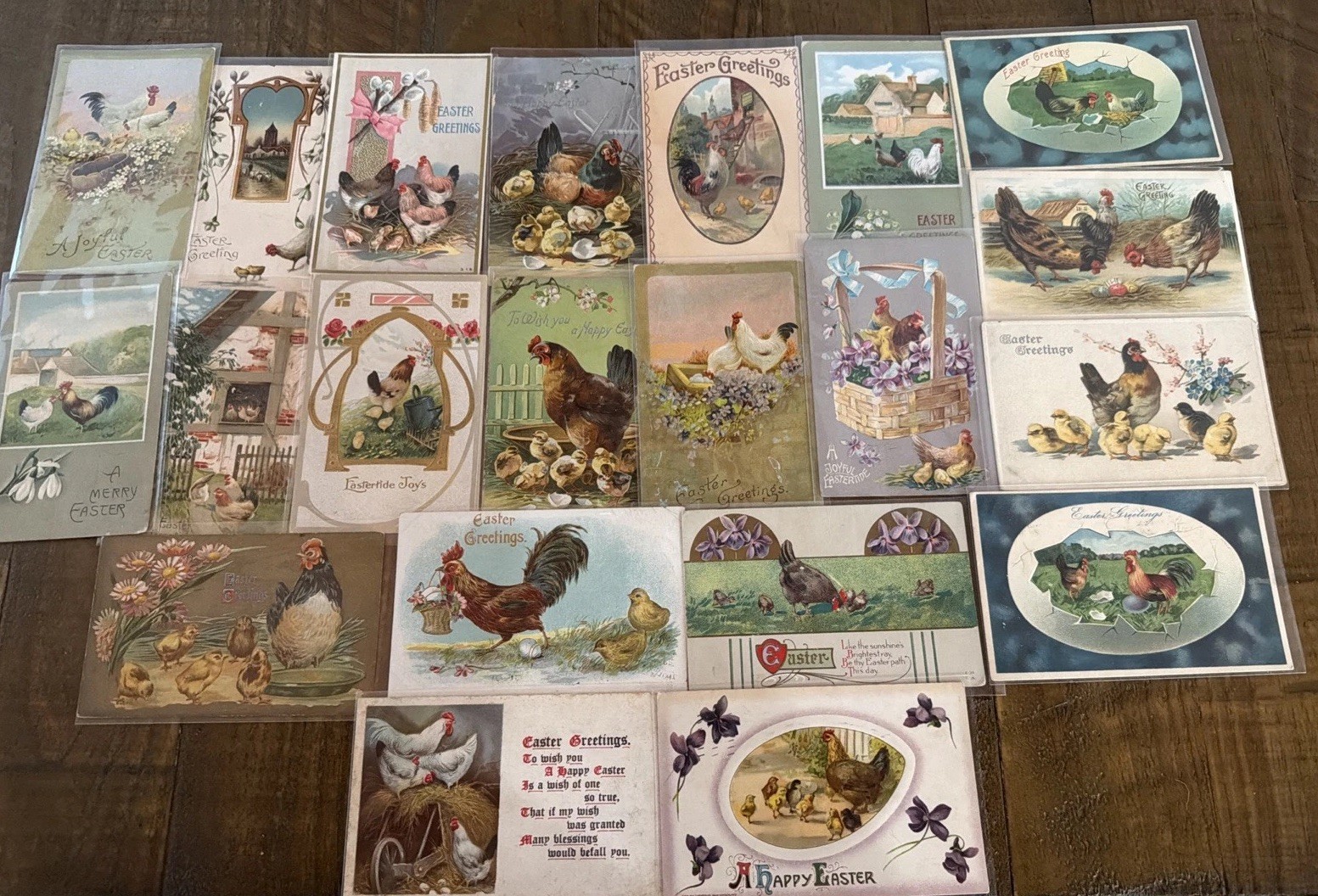 Lot of 20 Antique  Easter Postcards wth  Roosters~Hens~Chickens~in Sleeves~s577