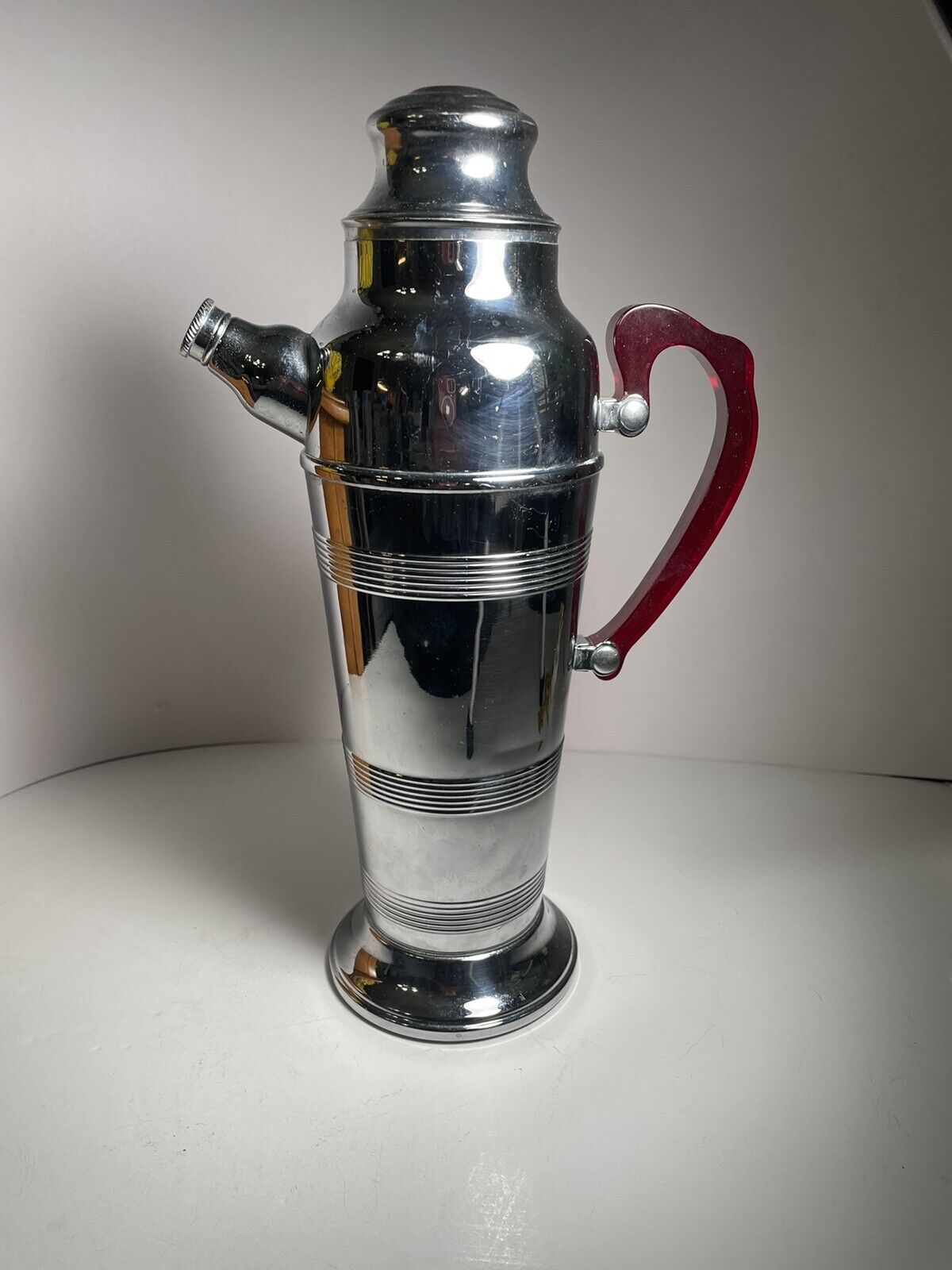 Vintage Cocktail Shaker Chrome And Stainless Lucite Handle 13”