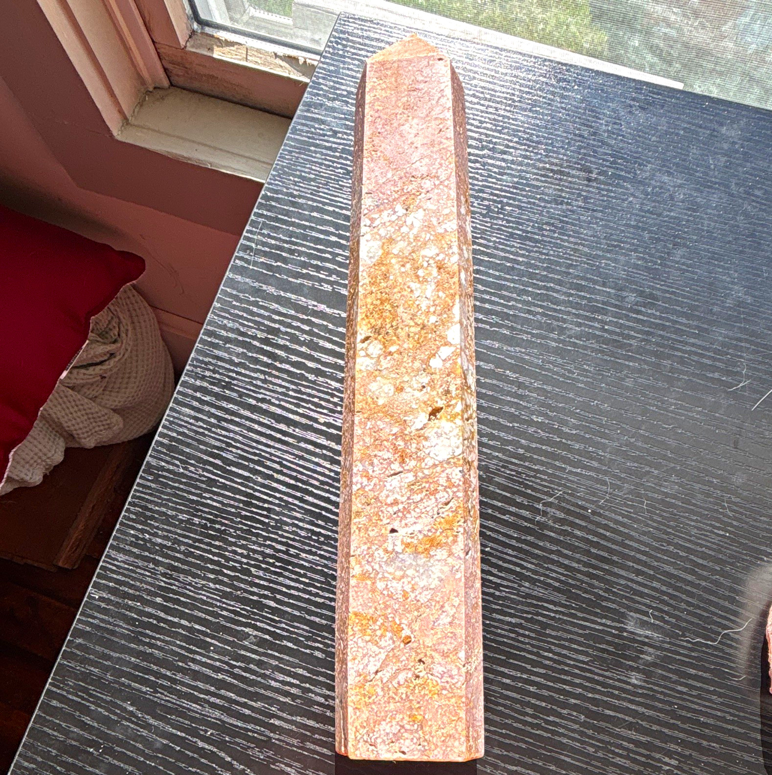 Pink Polished Stone Obelisk Point Tower Display Specimen 11in 1.34kg