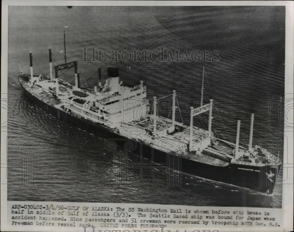 1956 Press Photo The SS Washington Mail before it broke in half - nee32663 1956 Press Photo The SS Washington Mail before it broke in half - nee32663