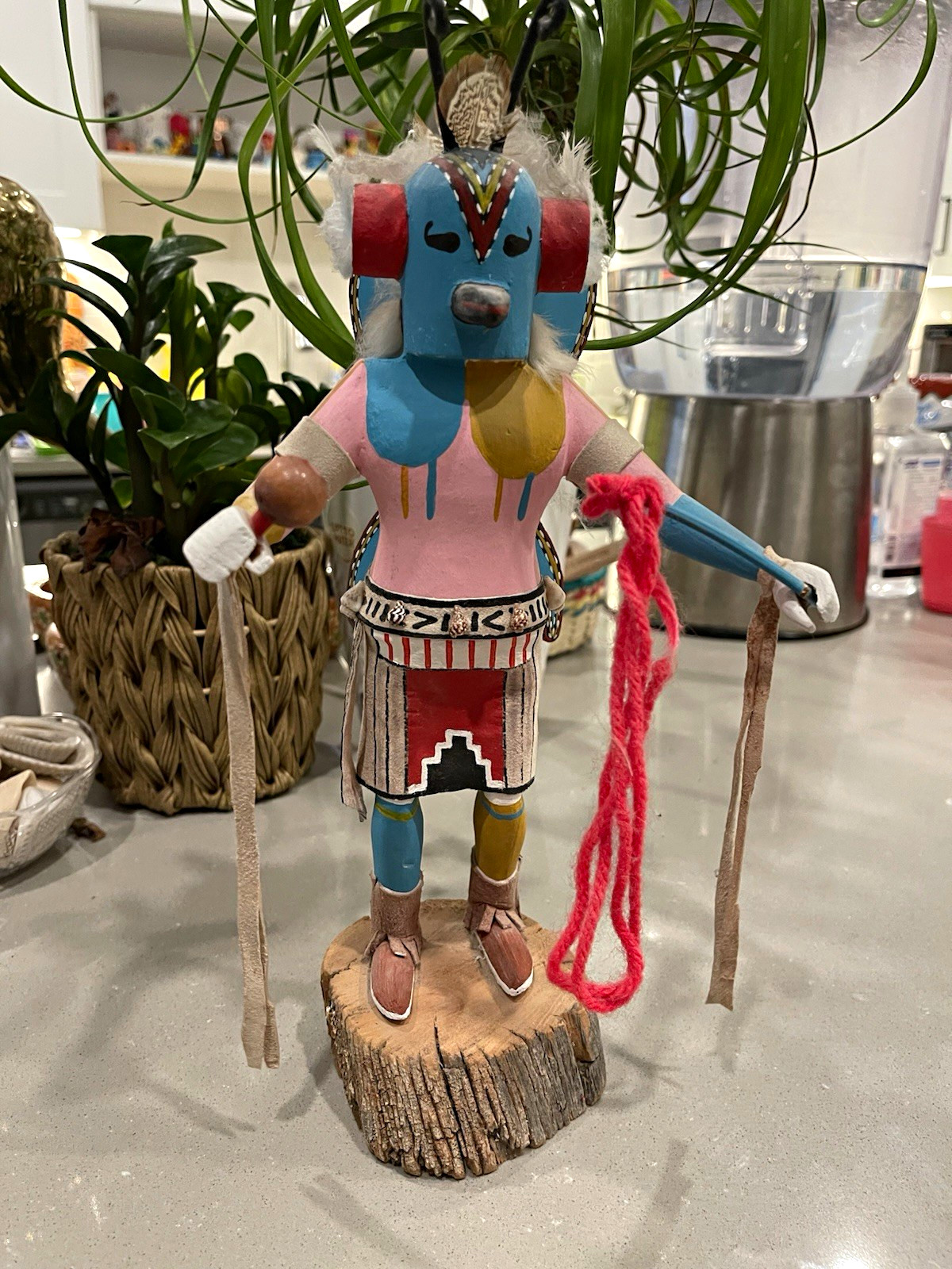 Hand Painted Kachina Doll Figurine Wood Base Signed D. Livingston