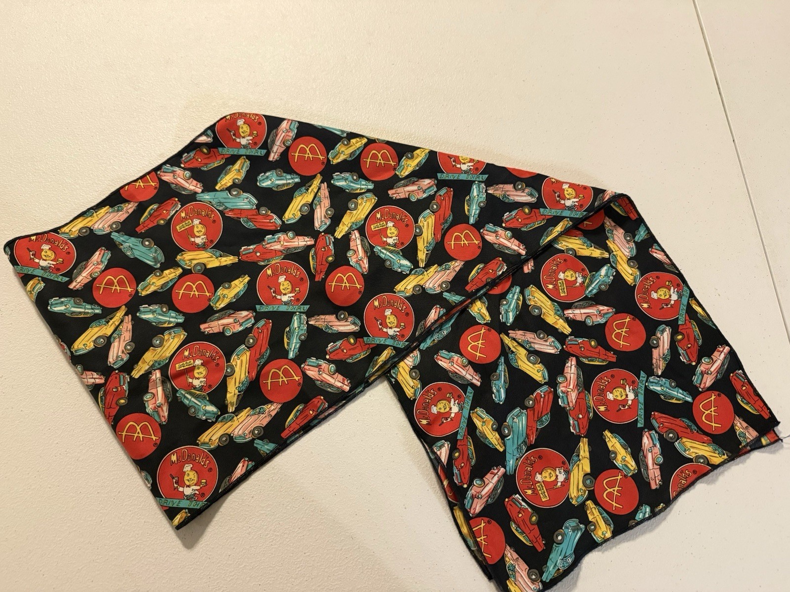 Vintage McDonald\'s Drive Thru Muscle Cars & Old Hamburgler Design Scarf Crest Vintage McDonald\'s Drive Thru Muscle Cars & Old Hamburgler Design Scarf Crest