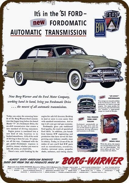 1951 FORD CUSTOM Car & Borg Warner Vintage-Look DECORATIVE REPLICA METAL SIGN 1951 FORD CUSTOM Car & Borg Warner Vintage-Look DECORATIVE REPLICA METAL SIGN
