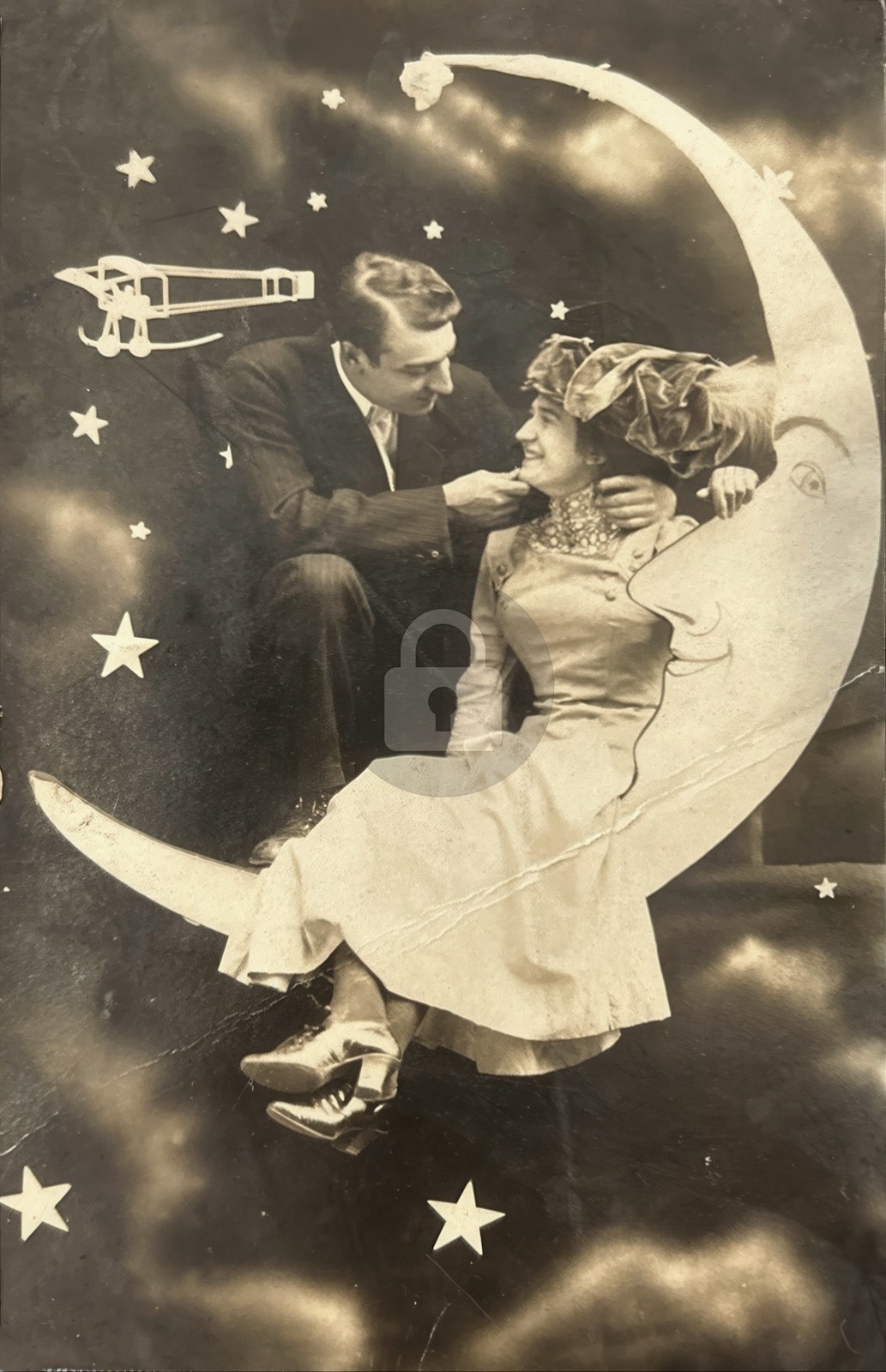 Arcade Fantasy Paper Moon Couple in Sunday Best RPPC Photo Postcard COPY Arcade Fantasy Paper Moon Couple in Sunday Best RPPC Photo Postcard COPY