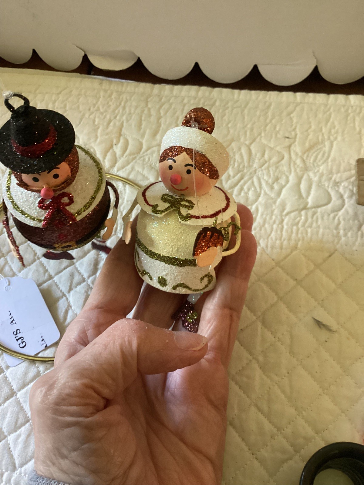 Pier 1 Thanksgiving Pilgrim Couple Ornaments Turkey Pumpkin Glitter Set of 2