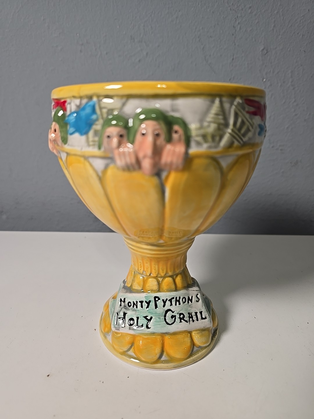 Vintage Monty Python\'s  Yellow Ceramic Holy Grail Goblet Movie Promo Cup Mug 6\