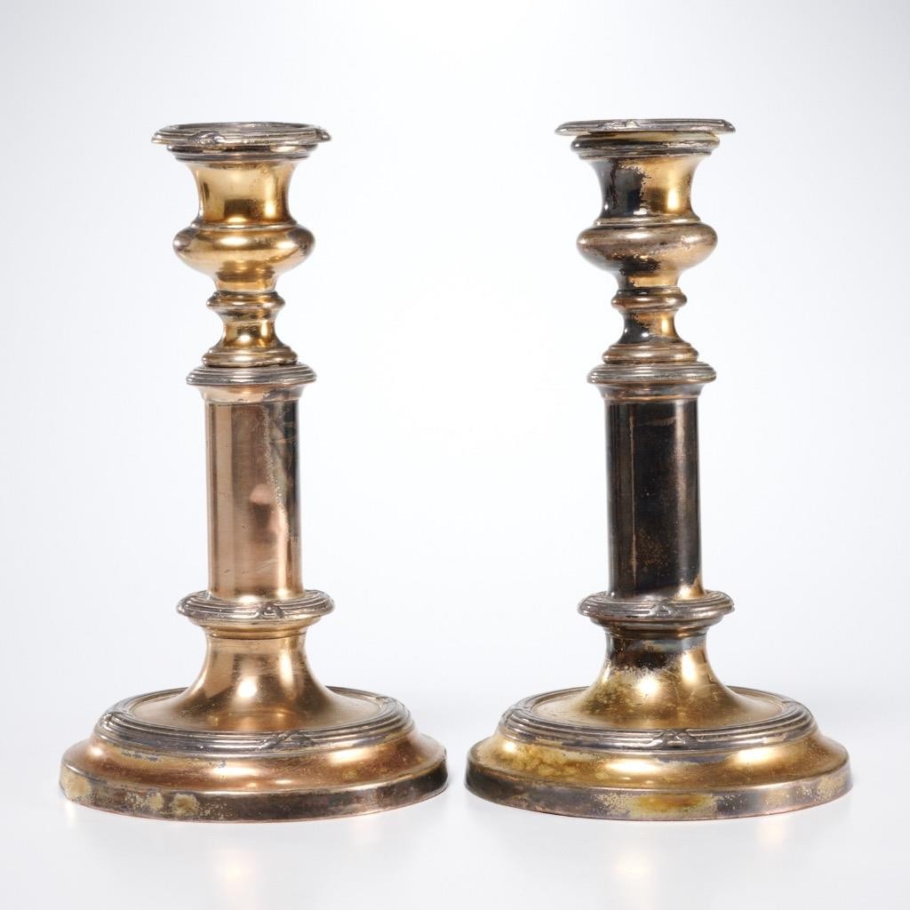 Antique Vintage Silverplated Candlesticks Candleholders Pair Tarnish 7.75