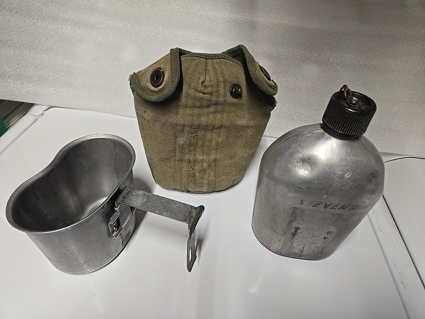 Vntg U.S. MILITARY Canteen 1953 (Mirro), Cup 1953 (SS MFG DIV) & Cover 1957 🔥 