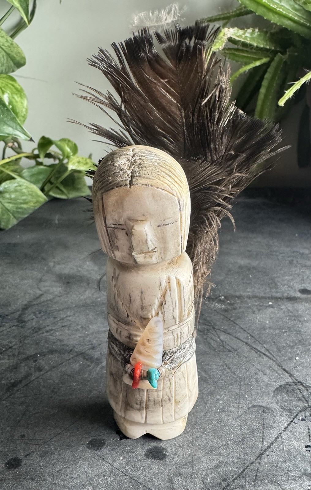 VTG 80s Zuni Pueblo Antler Maiden Fetish Altar Doll Pernell Laate Signed PX 4.5