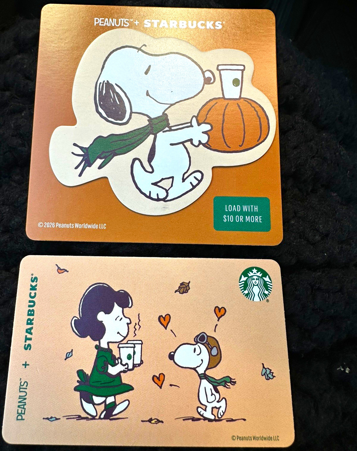 Starbucks x Peanuts 2026 Snoopy & Lucy Coffee & Tea Gift Card Lot of 2 NO Value