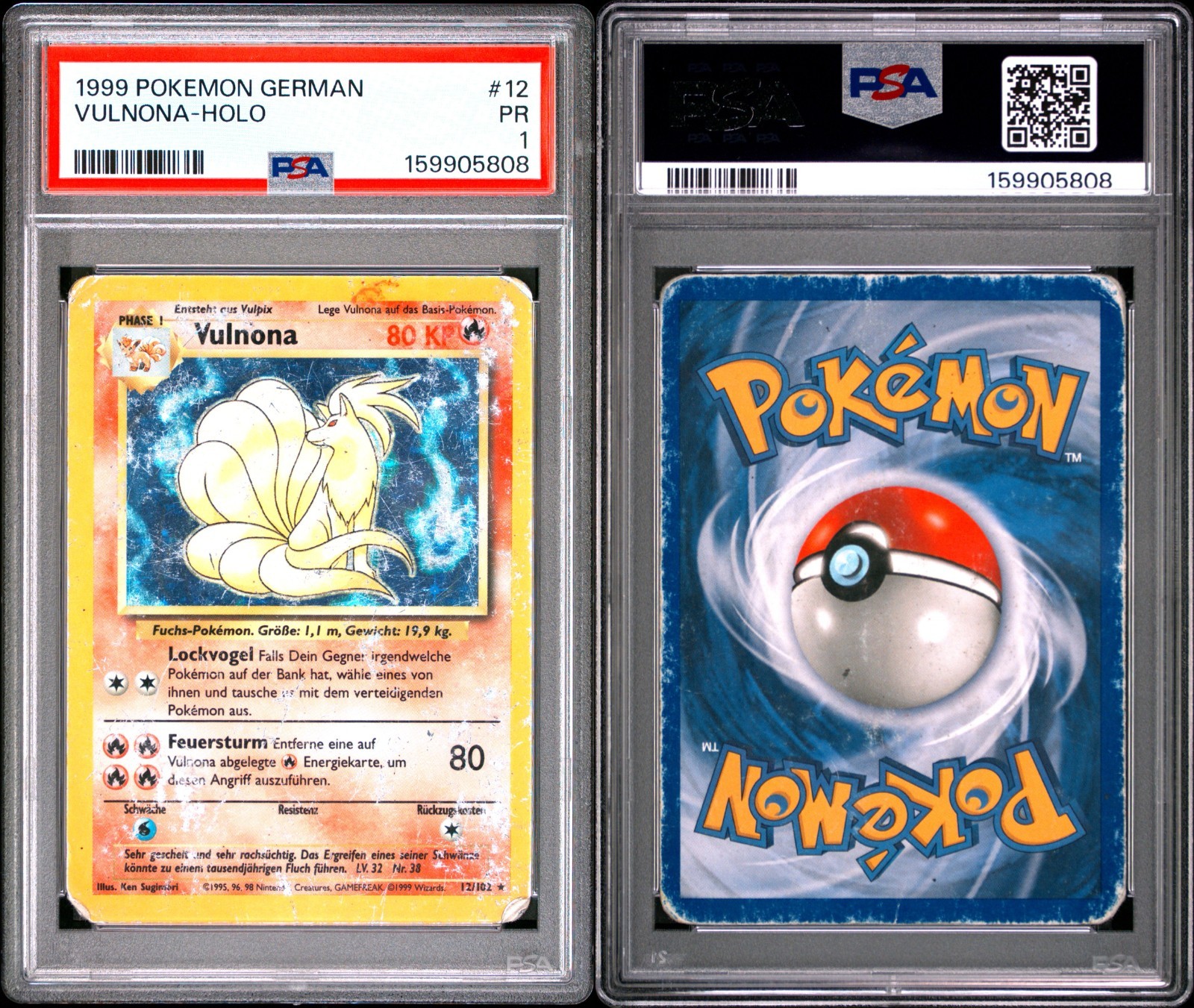 1999 Pokemon German Ninetales Holo #12 PSA 1 PR Base Set Vulnona