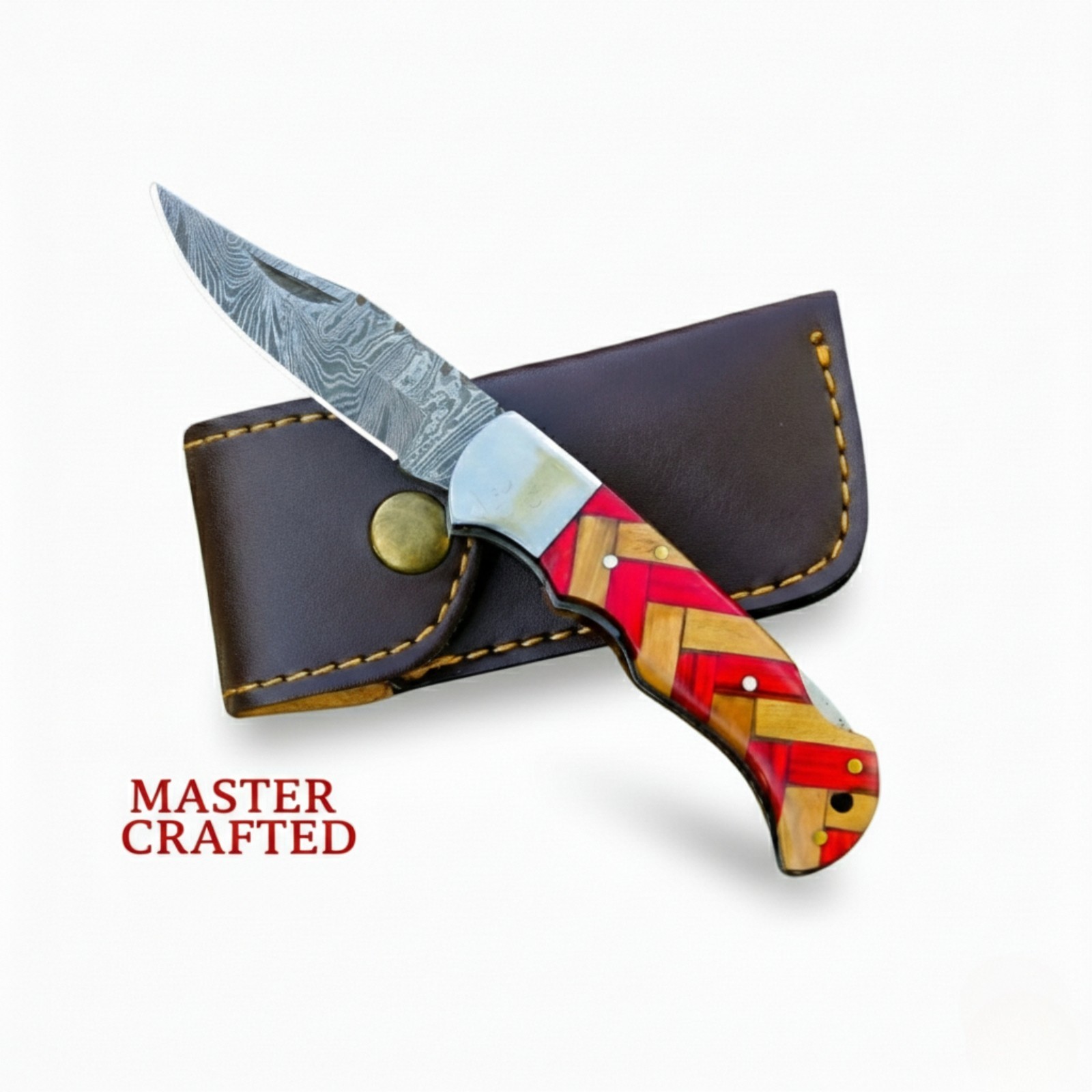 SK CUSTOMS Custom Hand-Forged Lockback Artisan Wood Twist Damascus Rare Knife