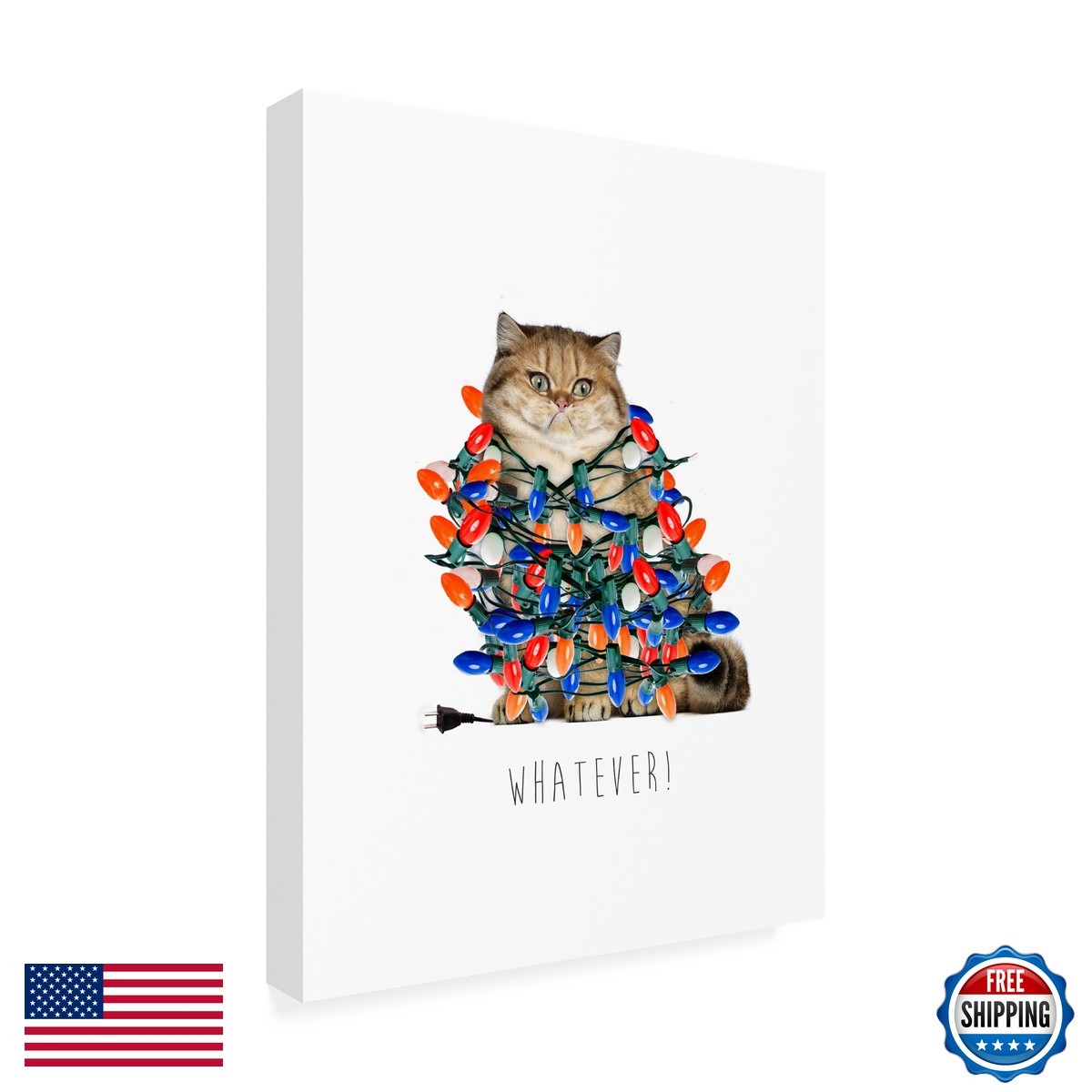Trademark Fine Art John Hovenstine Christmas Cat with Lights Wrapped Canvas Trademark Fine Art John Hovenstine Christmas Cat with Lights Wrapped Canvas