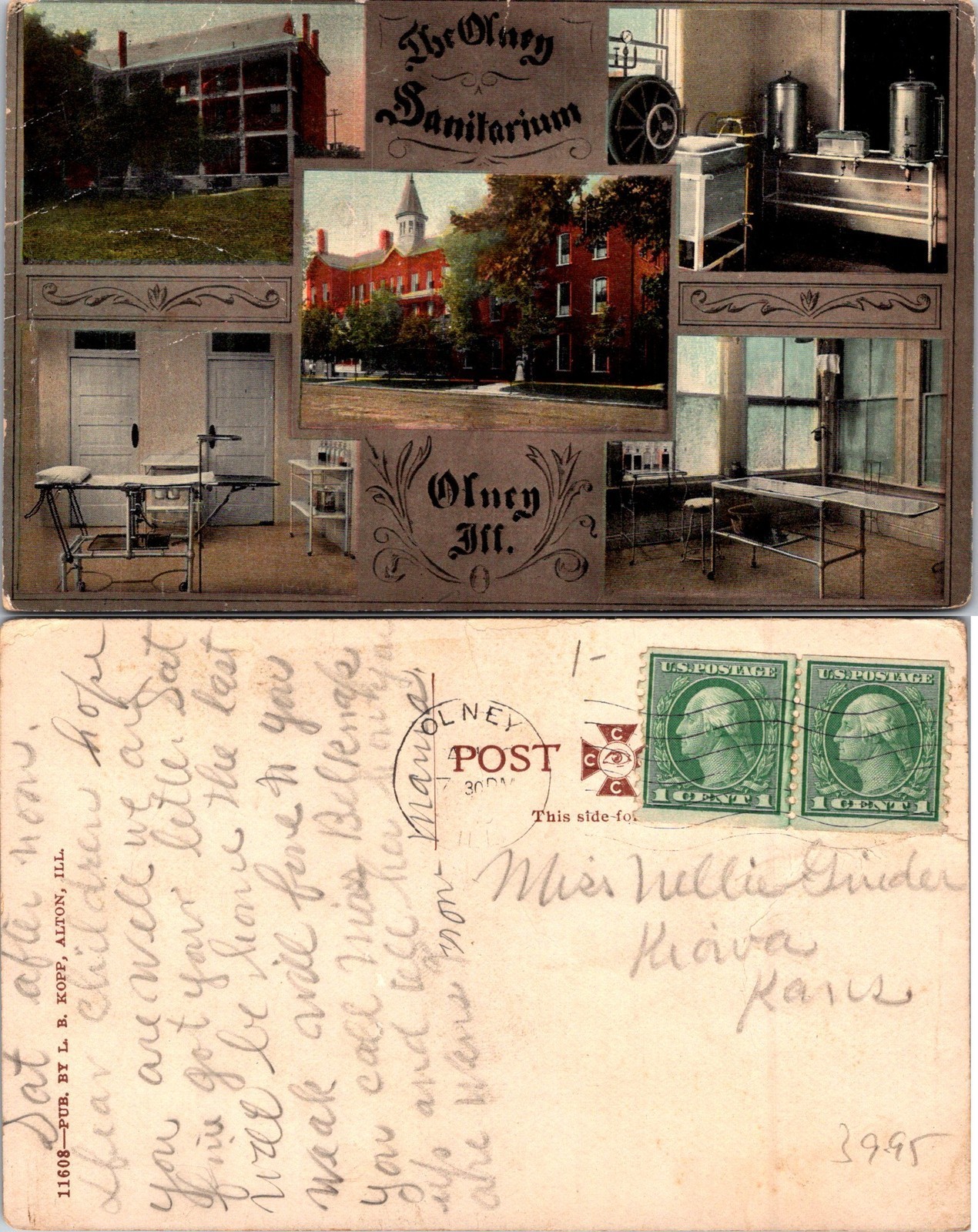 Olney IL The Olney Sanitarium Building Postcard 71884
