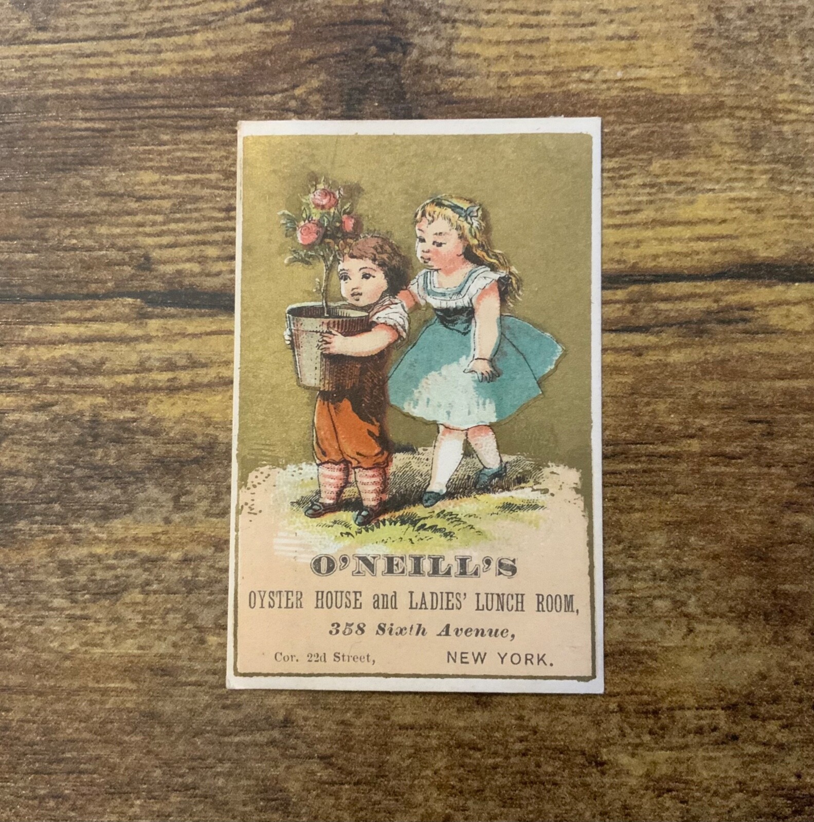Vintage O\'Neill\'s Oyster House & Ladies\' Lunch Room 358 6th Avenue NY Trade Card