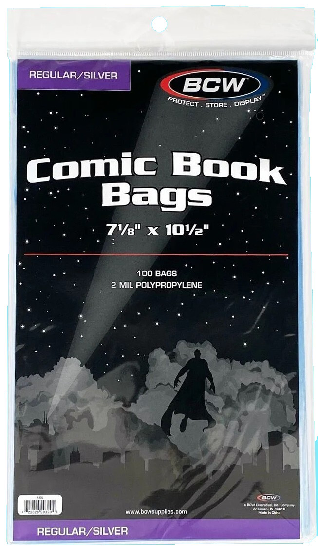 100 BCW Silver Regular Comic Book Bags 7-1/8x10-1/2  Clear Archival Acid Free