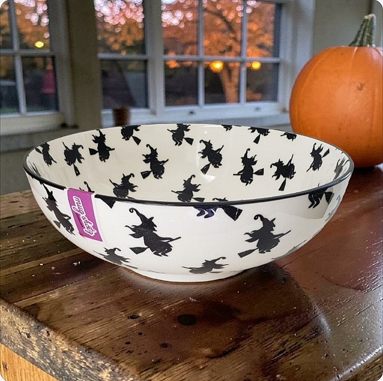 Wicked Witch On Broom Silhouette Stoneware Serving Bowl 10\ Wicked Witch On Broom Silhouette Stoneware Serving Bowl 10\
