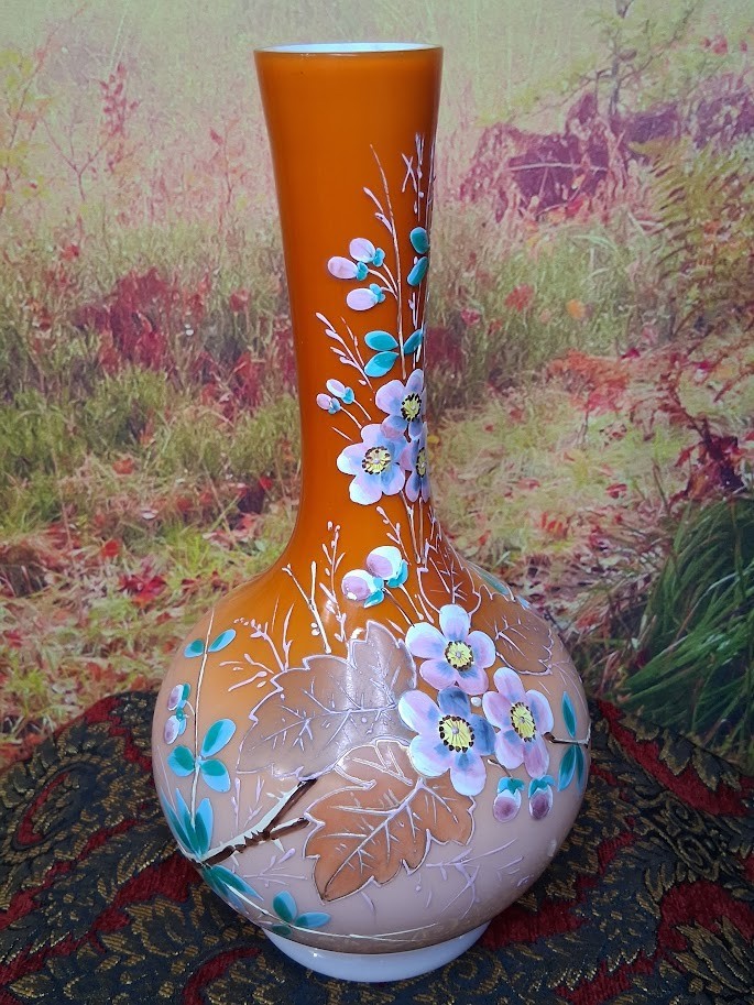 Antique late 19th-Century Bohemian Harrach Glass Vase Masterful Hand-Enameled Antique late 19th-Century Bohemian Harrach Glass Vase Masterful Hand-Enameled