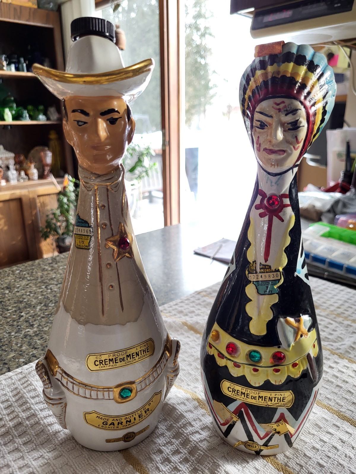 Cowboy and Indian Creme De Menthe Bottles Garnier