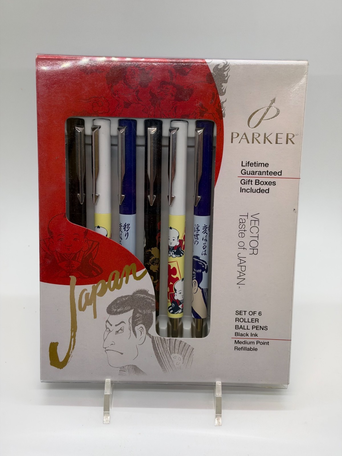 Parker Vector Taste of Japan Set of 6 Rollerball Pens New In Box Black Ink