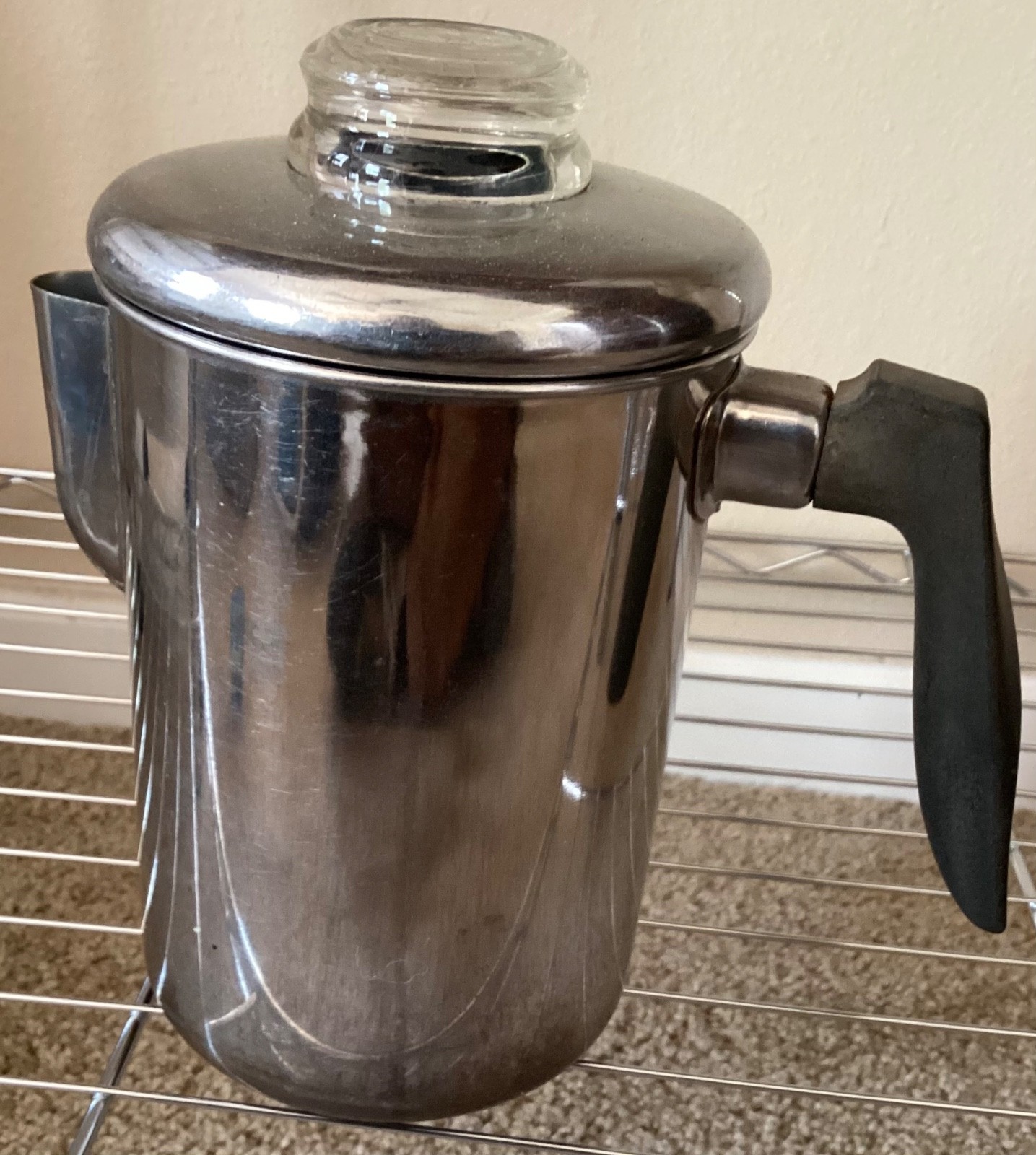 Vintage Flint Ware Ekco Stainless Steel Stovetop Coffee Pot Percolator Pyrex Lid