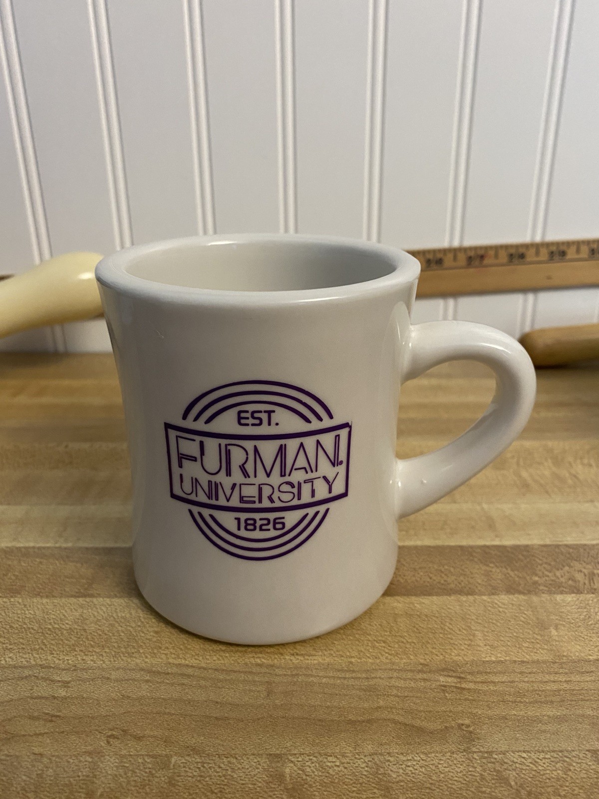 Preowned Furman University 1826  Coffee Mug Cup. Purple Logo
