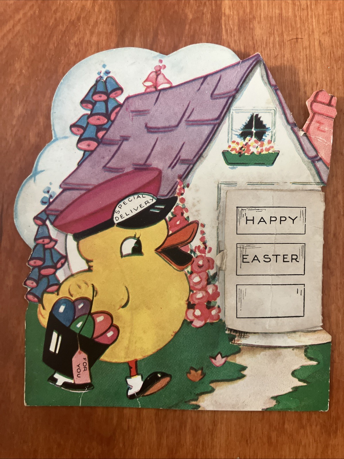 Vtg Greeting Card Holiday Happy Easter Chick Die Cut Special Delivery 4x4