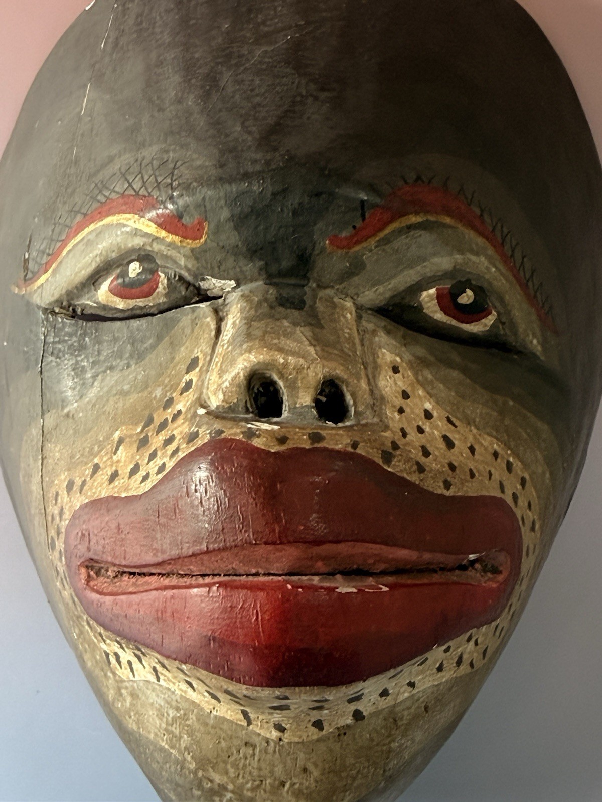 Vintage Indonesian Topeng Dance Mask Hand Carved Painted Wood Folk Art