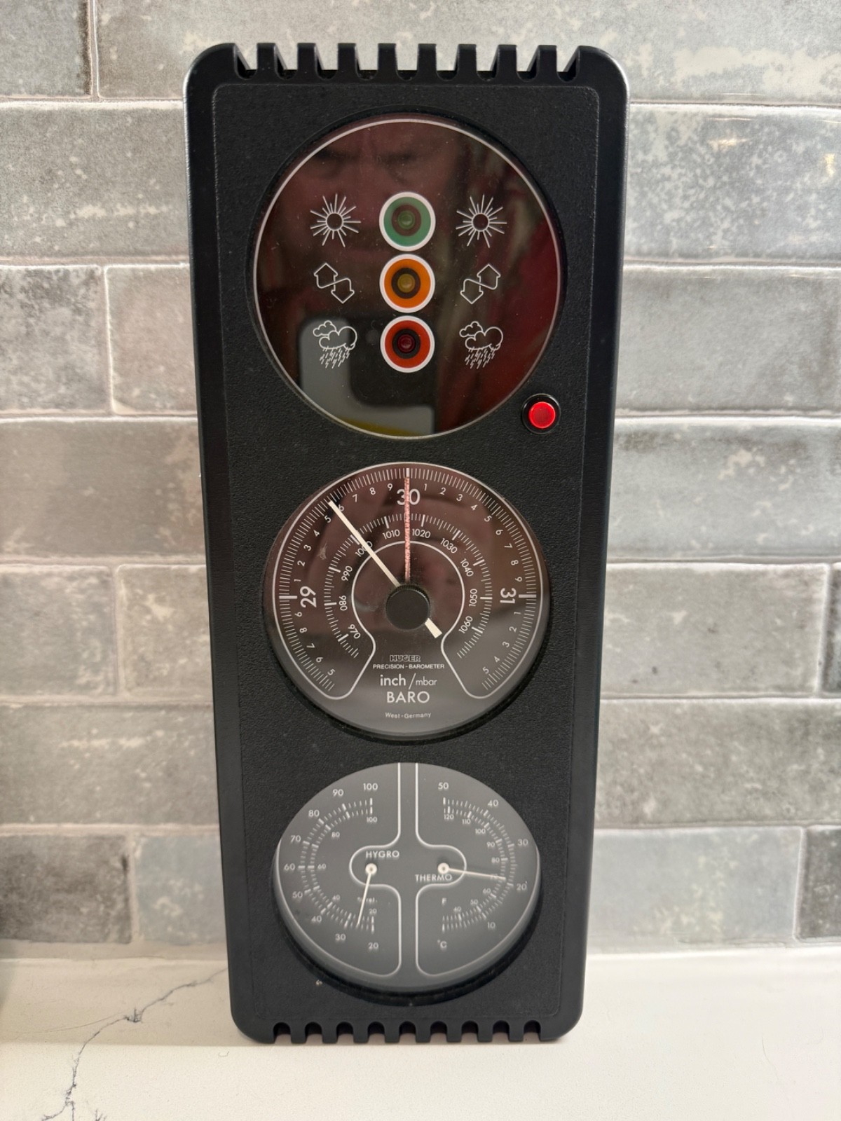 Vintage Huger West Germany Lighted Weather Station Barometer Thermo Hygrometer