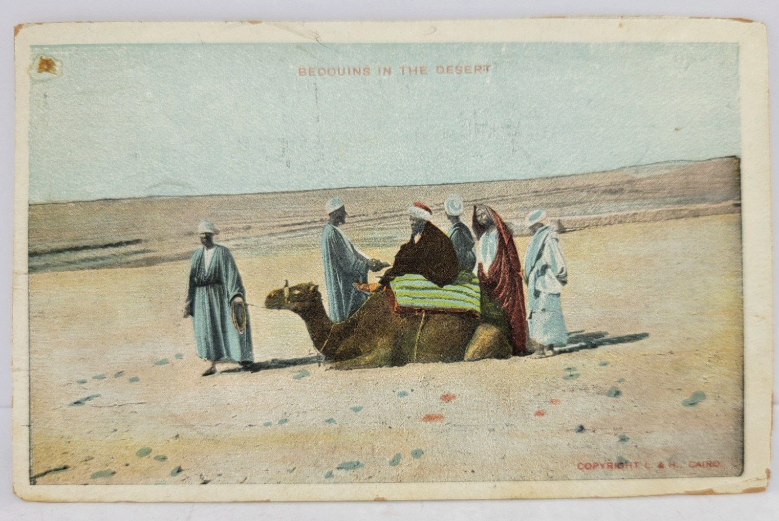 Egypt Bedouins in Desert Camel L & H Cairo Antique c1910s Postcard