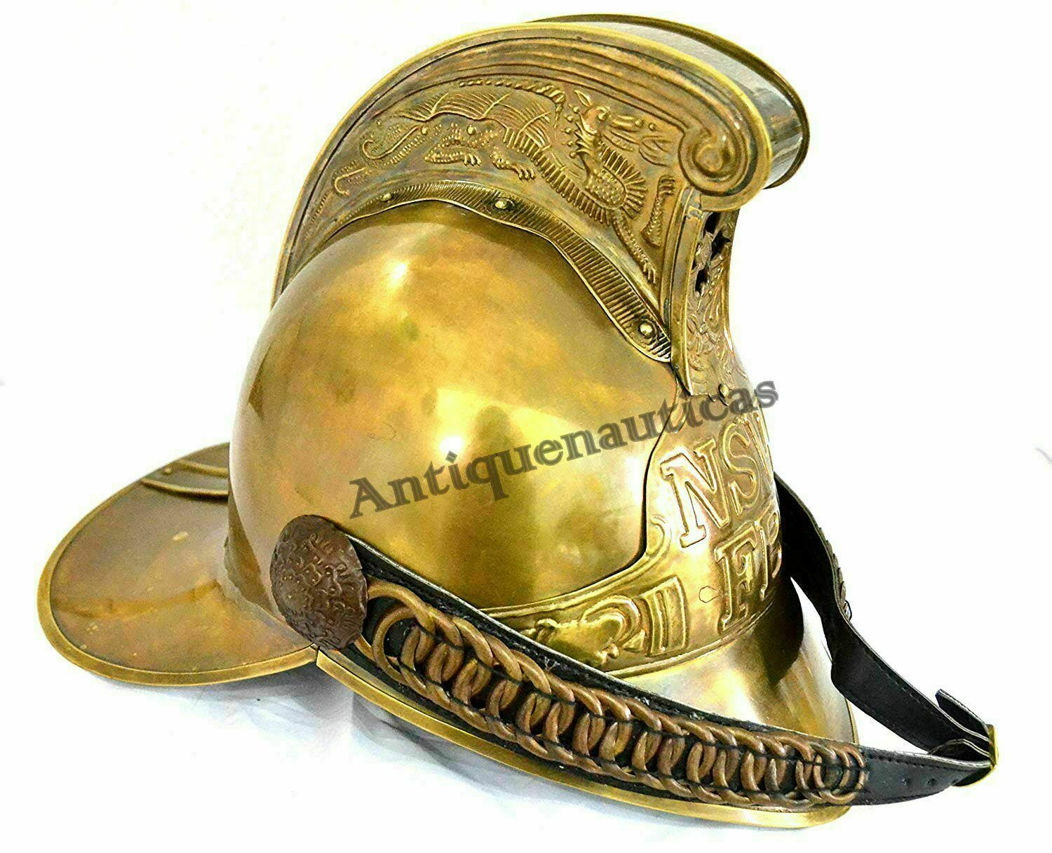 Vintage NSW FB Brass Fireman Fighter French Helmet Antique Reproduction 1800\'s