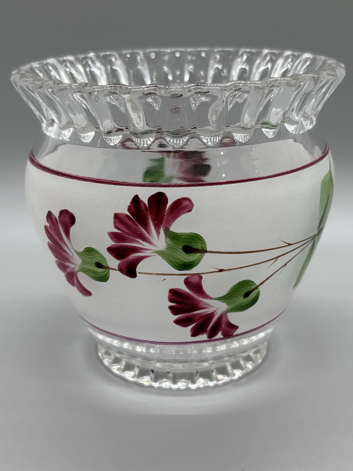 Nevada Table Set EAPG US Glass Spooner 15075 Vintage Frosted Painted Carnation