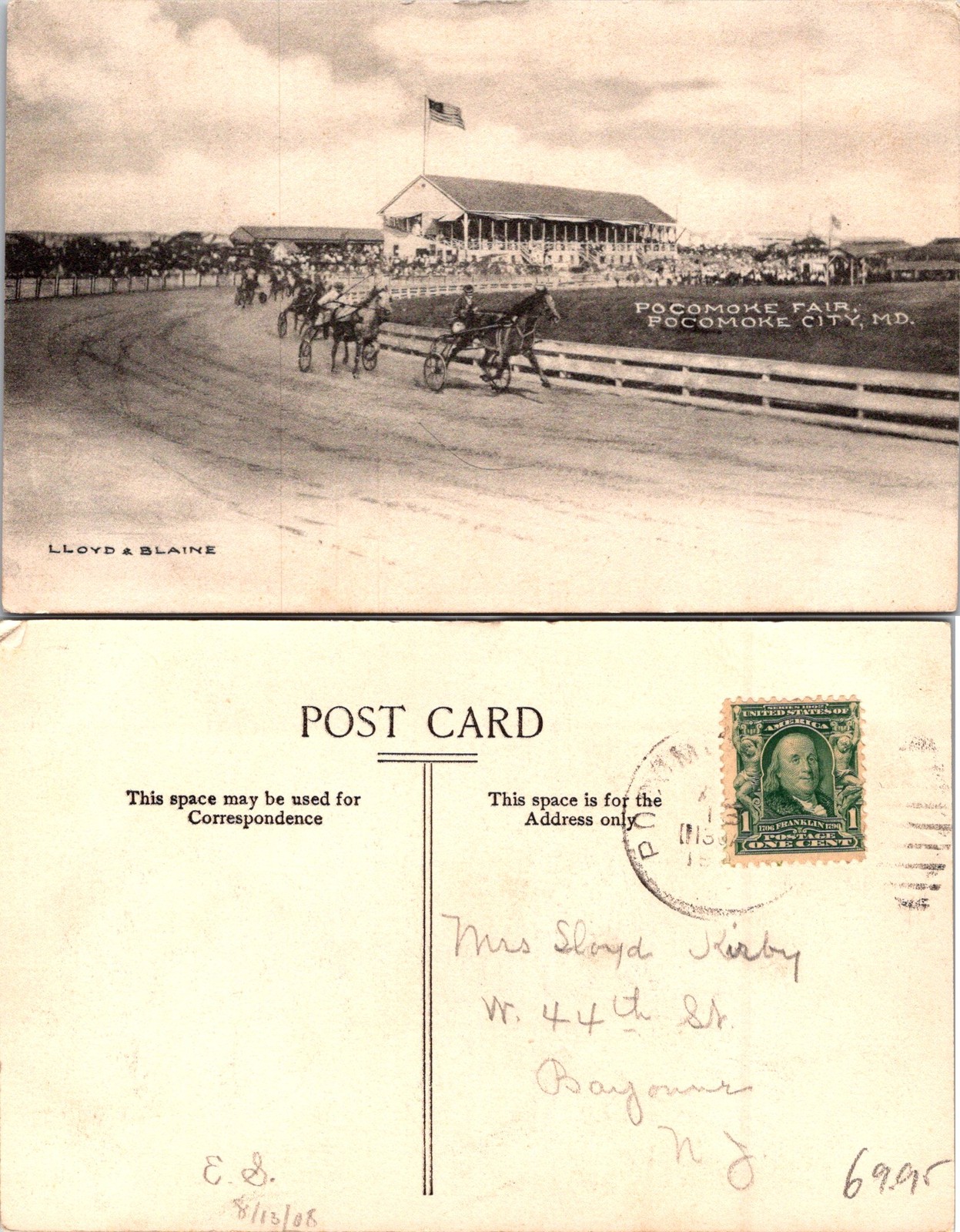 Pocomoke City MD Fair, Horse Racing, Lloyd & Blaine Black & White Postcard 72277
