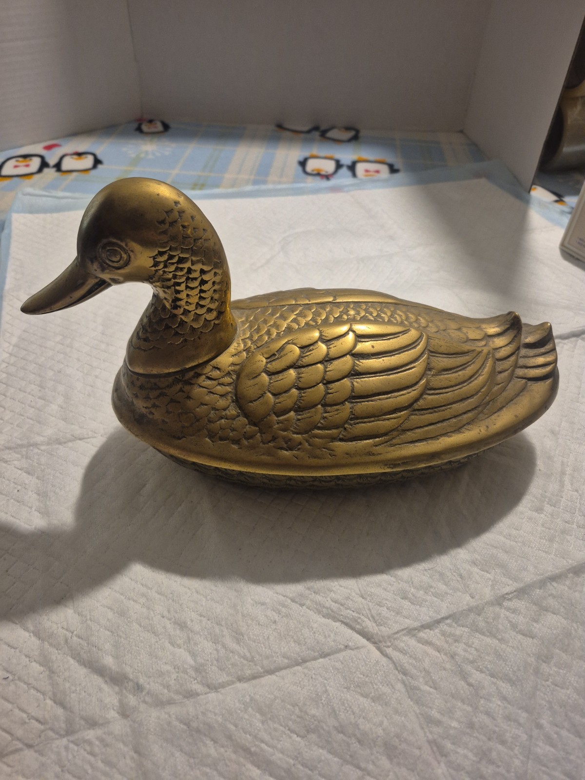 Vintage Large Brass Duck 2 Pieces Beautiful Detail Great Patina