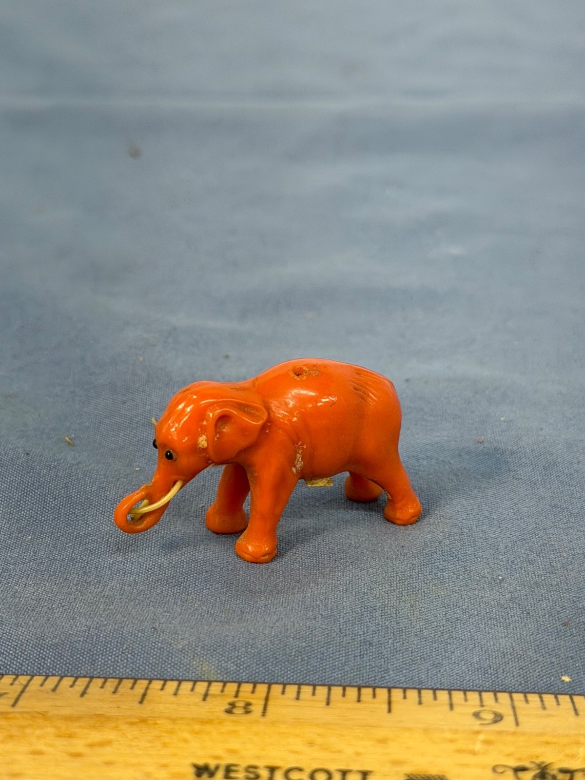 Vintage 1930s Orange Elephant Figurine Miniature Celluloid Estate Collection