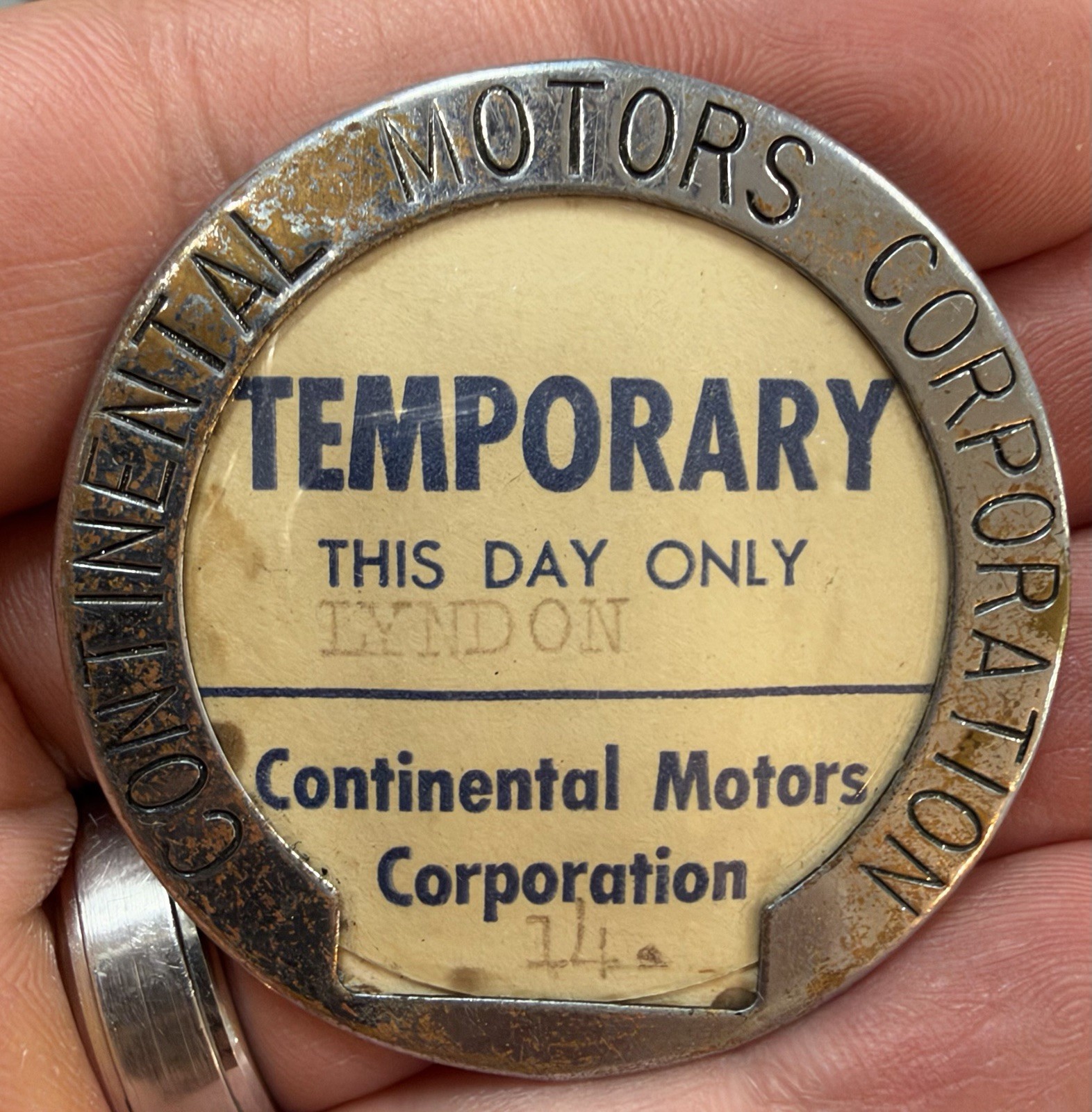 Vintage Continental Motors Company Employee Badge 2