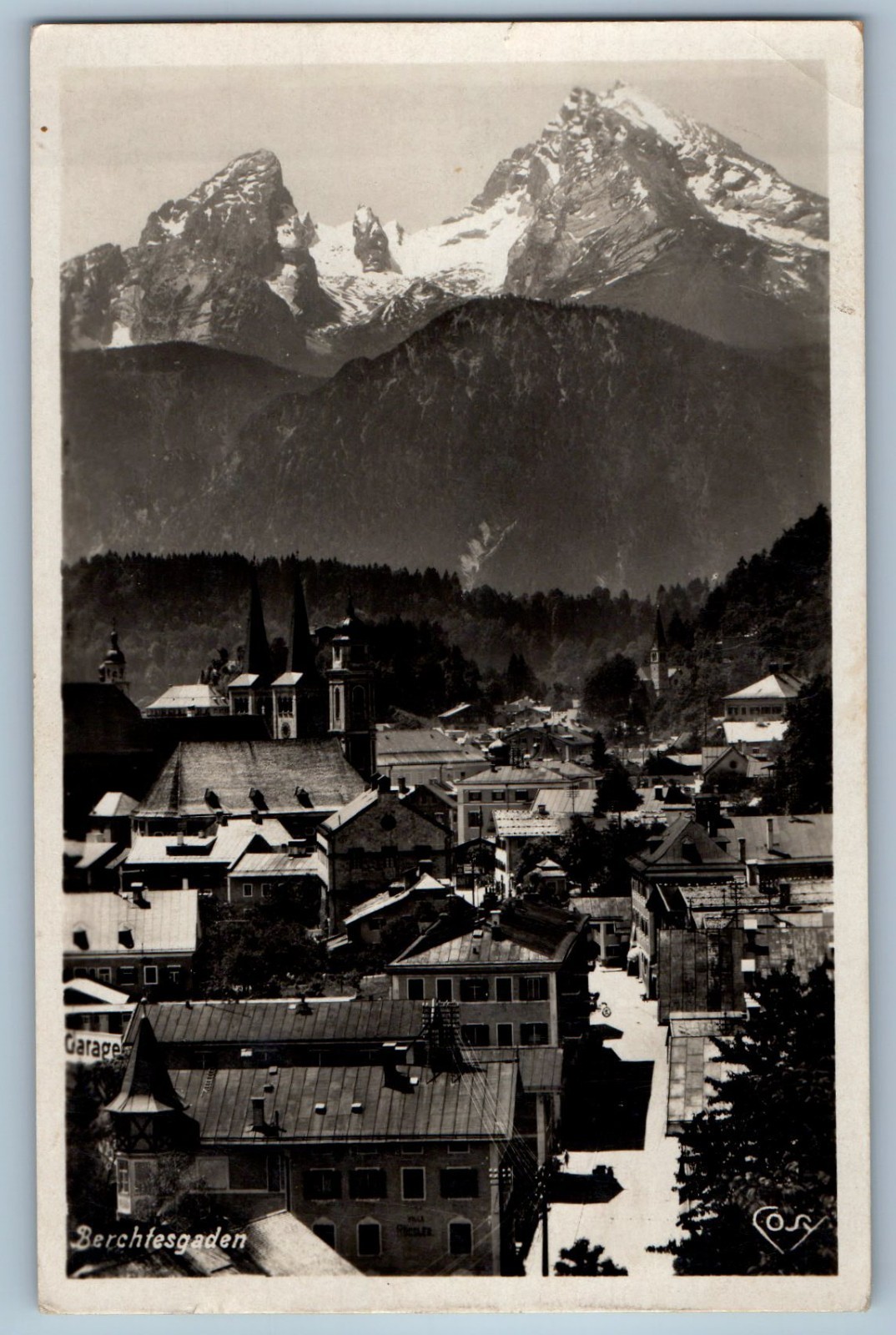 Bavaria Germany Postcard Berchtesgaden Aerial View Mountain c1930's RPPC Photo